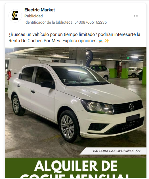 Social Ads de Facebook de alquiler de coches 