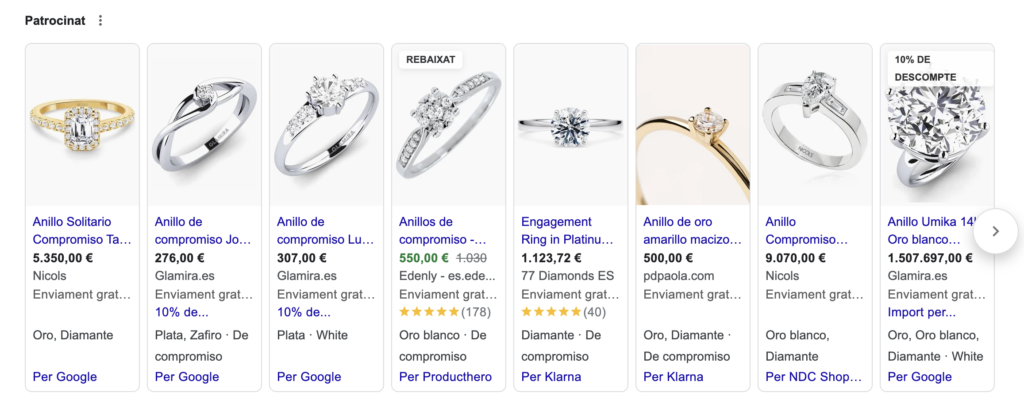 Google Ads para ecommerce de anillos de compromiso