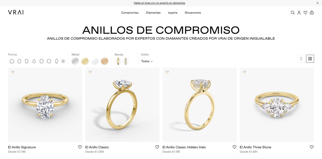 Optimización Web, UX/UI y CRO para ecommerce de anillos de compromiso