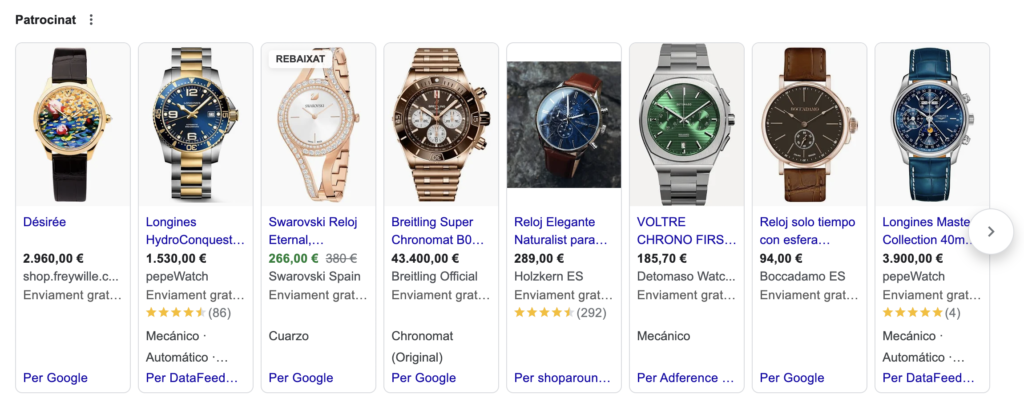 Google Ads para ecommerce de relojes de lujo