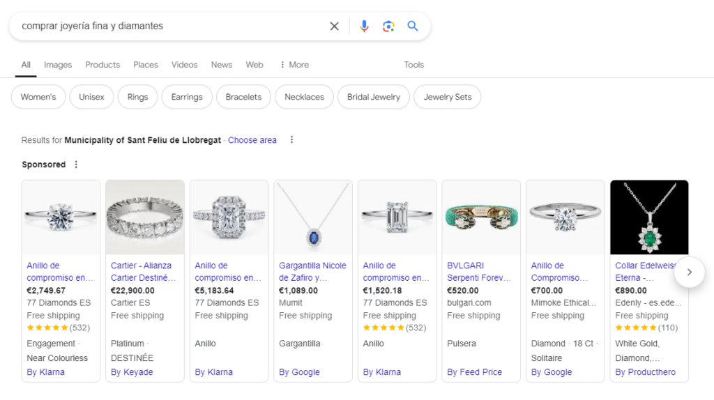 Google ads ecommerce de joyería fina y diamantes