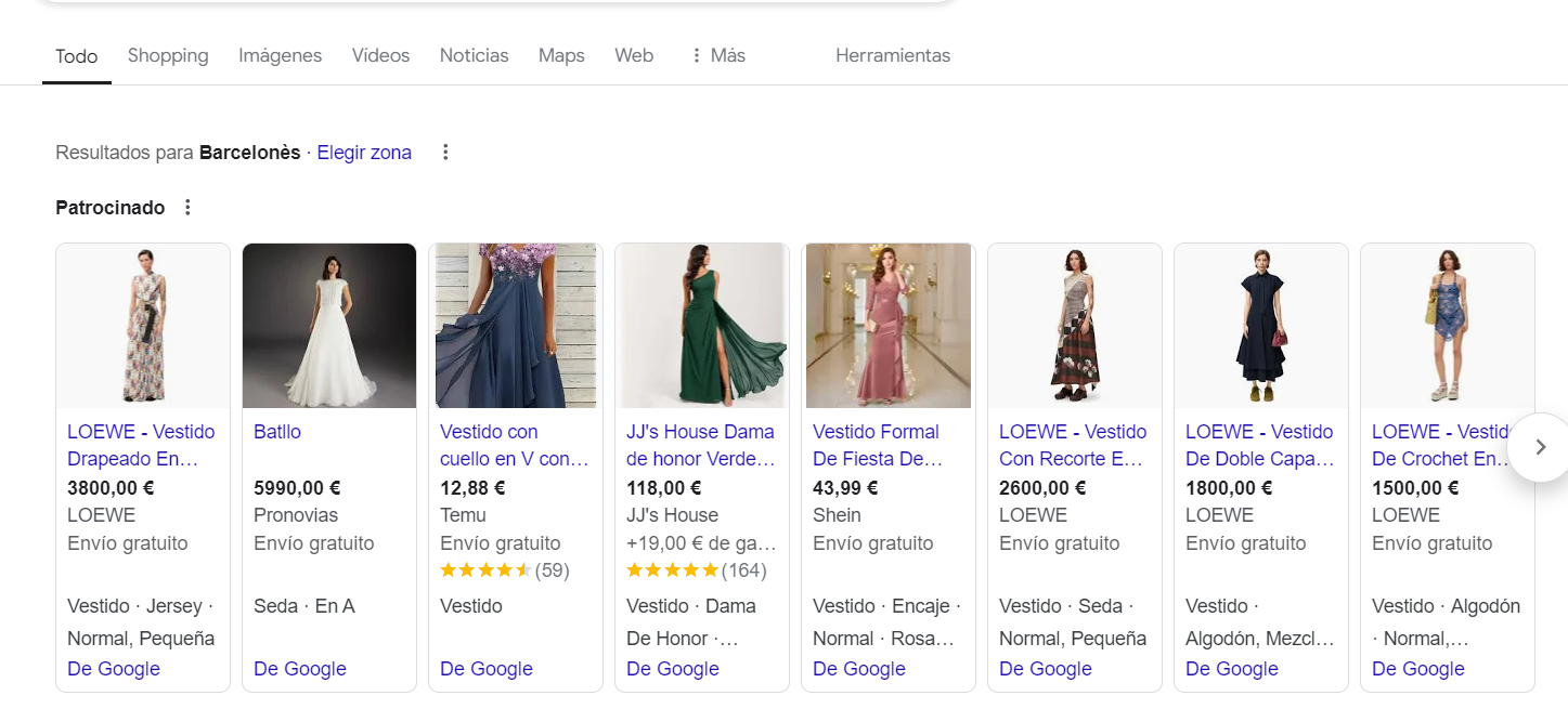 Google Ads para ecommerce de vestidos de boda