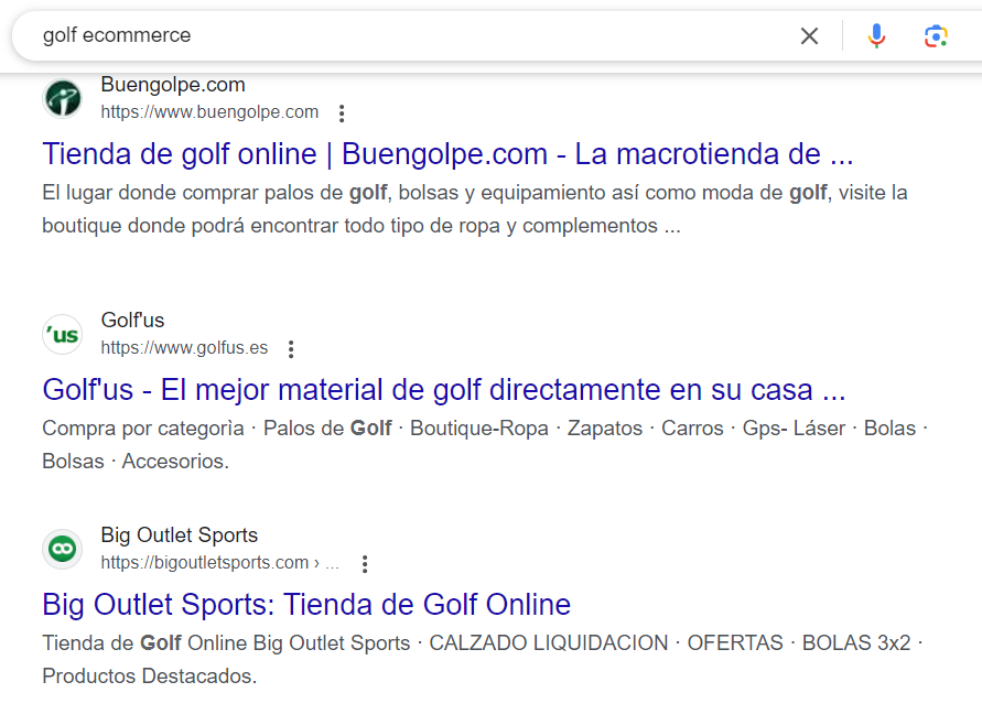 busqueda de ecommerce de golf