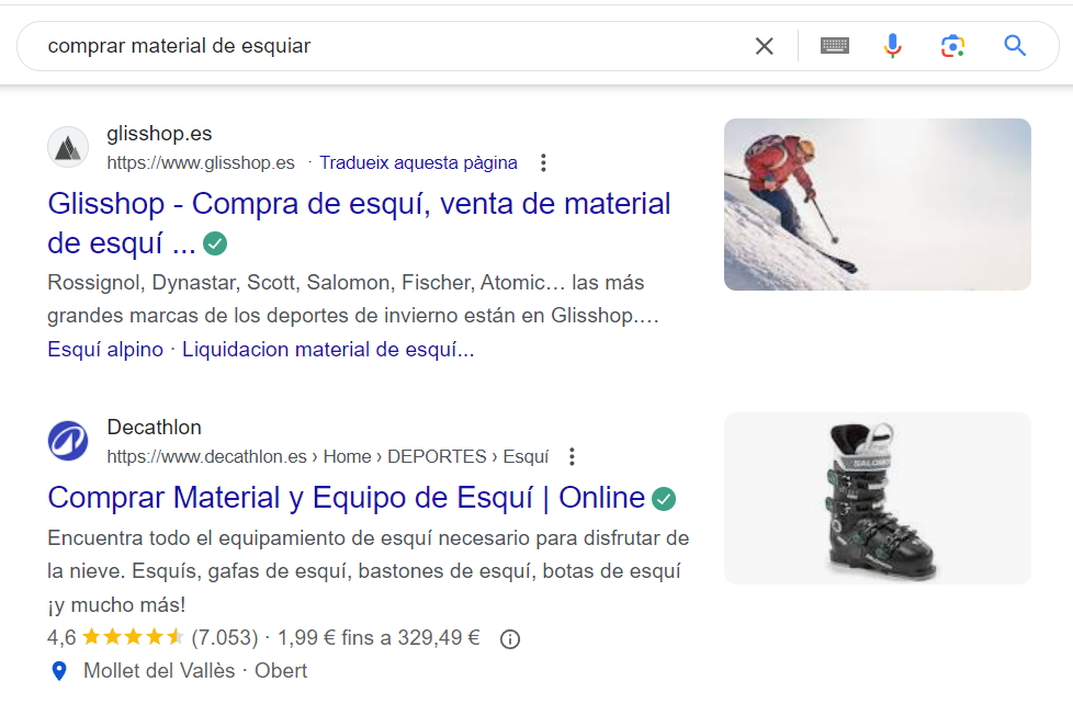 Posicionamiento web SEO para ecommerce de esquí