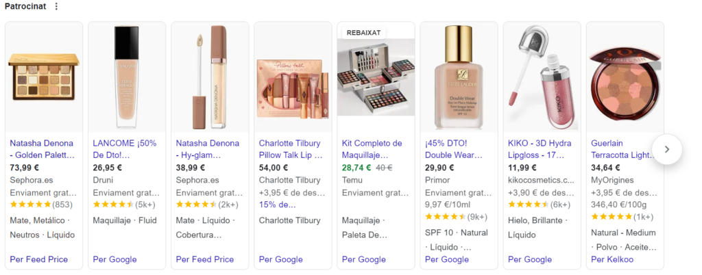 Google Ads para ecommerce de maquillaje