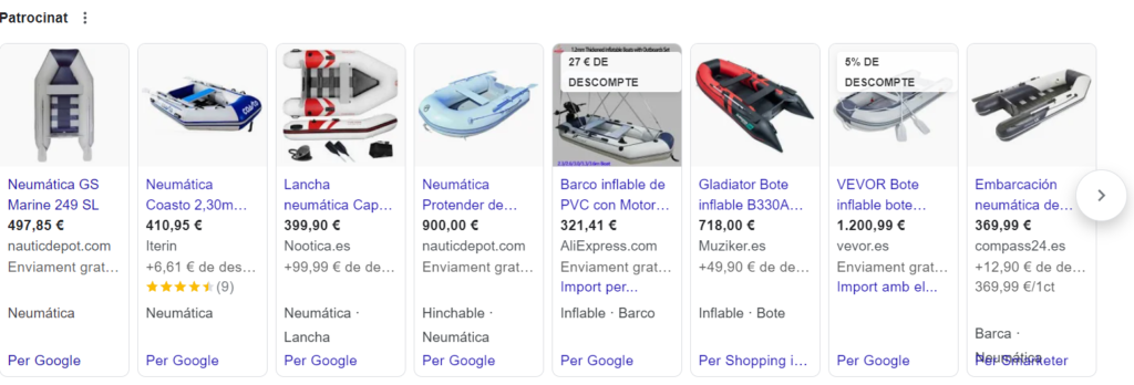 Google Ads para ecommerce de lanchas neumáticas