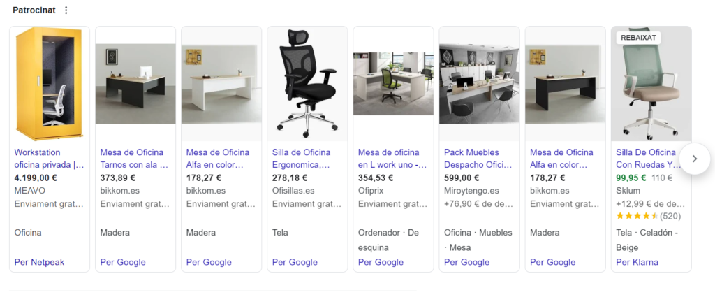 Google Ads para ecommerce de mobiliario para oficinas