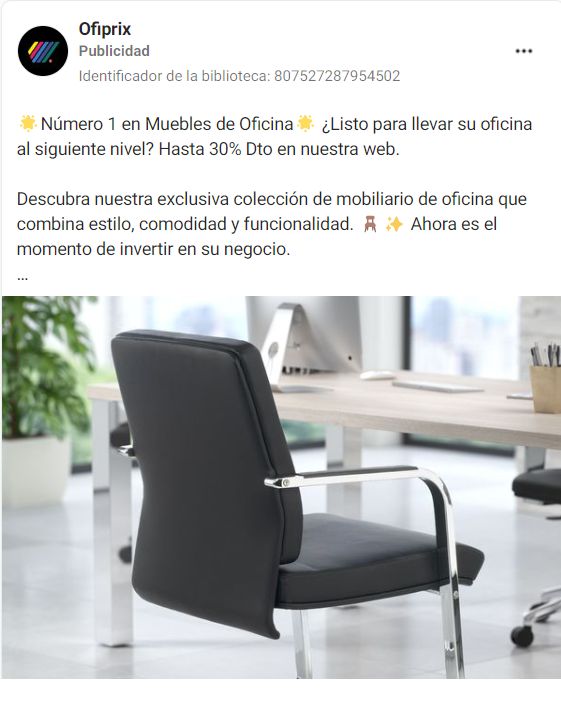 Social Ads para ecommerce de mobiliario para oficinas