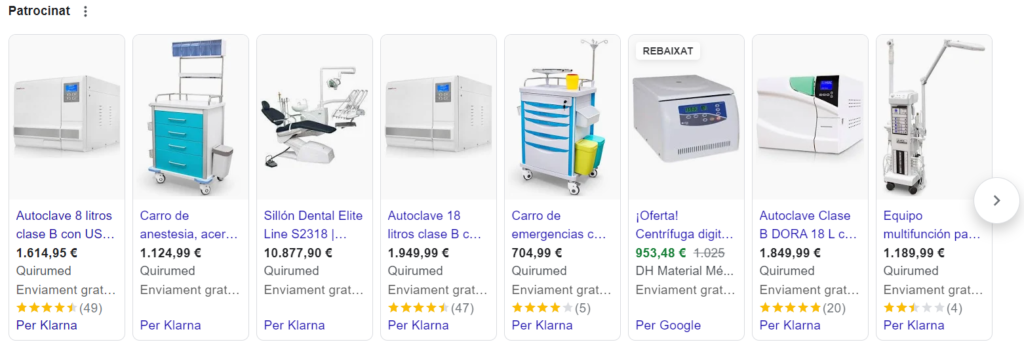 Google Ads para ecommerce de equipos médicos para clínicas dentales