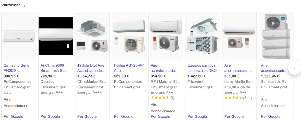 Google Ads para ecommerce de equipos de climatización