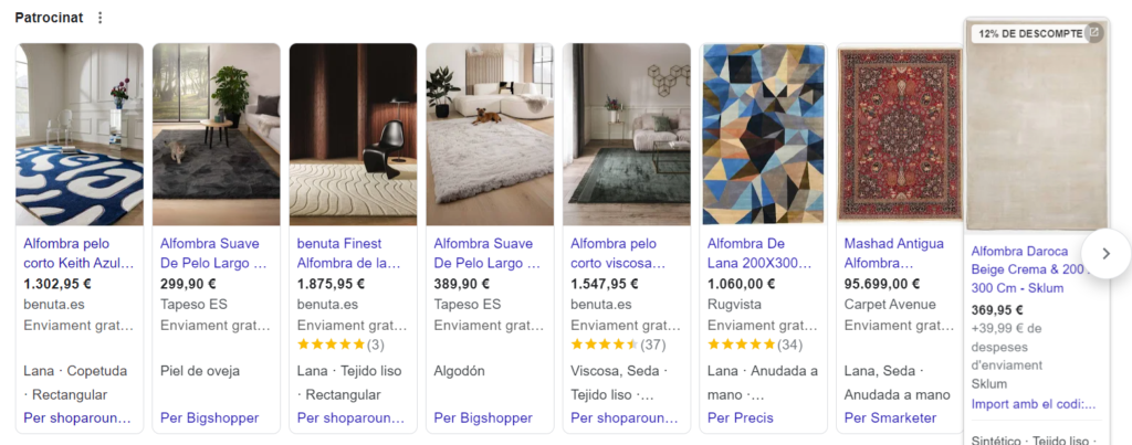 Google Ads para ecommerce de alfombras y tapicerías de lujo personalizadas