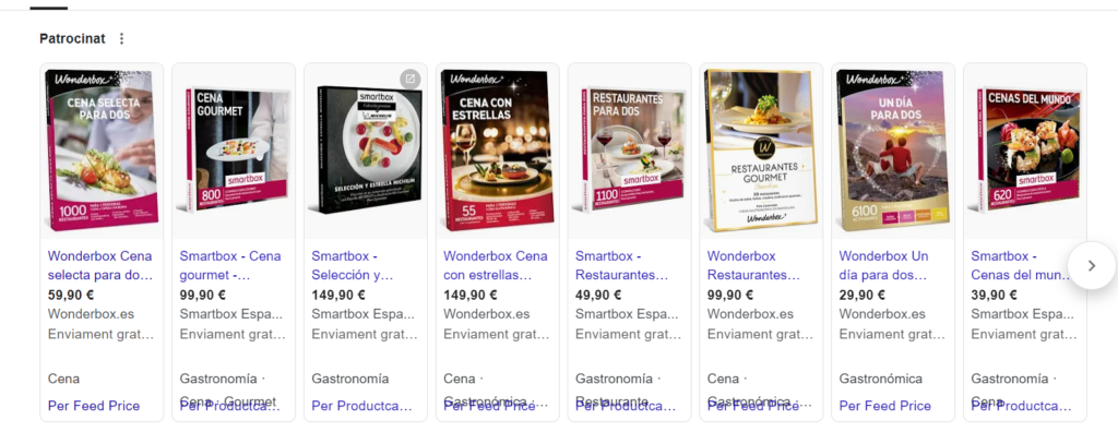 Google Ads para ecommerce de experiencias gastronómicas de lujo