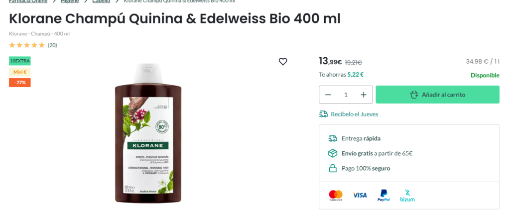 Producto de una Ecommerce de parafarmacia