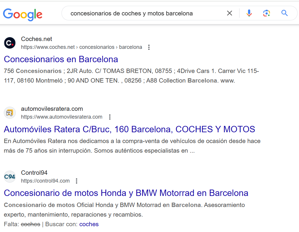 Posicionamiento SEO de concesionarios de coches y motos en Barcelona.