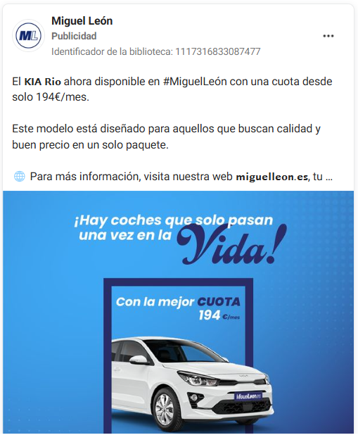 Social Ads de concesionarios de coches em Facebook Ads