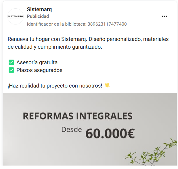 Social Ads de empresas para Reformas