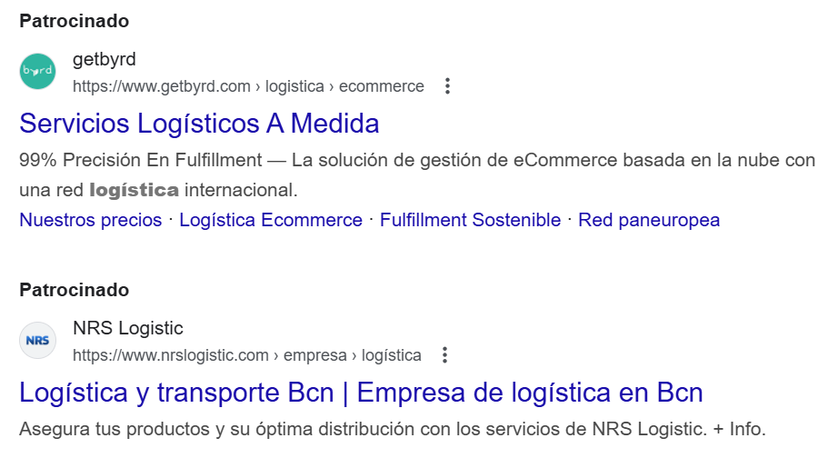 Google Ads de empresas de Logistica