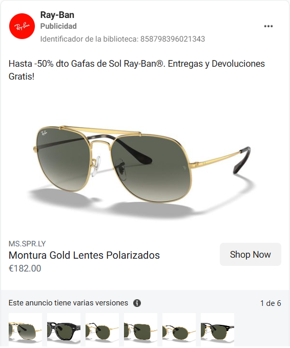 Social Ads para ecommerce de gafas de sol