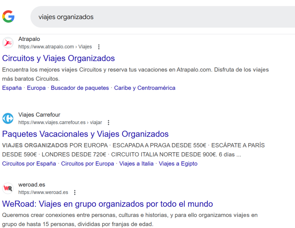 Posicionamiento de web SEO de viajes organizados