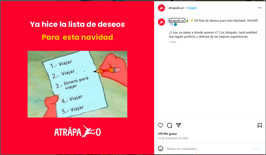 Contenido de redes sociales de Viajes Organizados