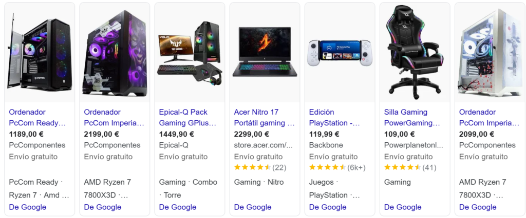 Google Ads de productos Gaming