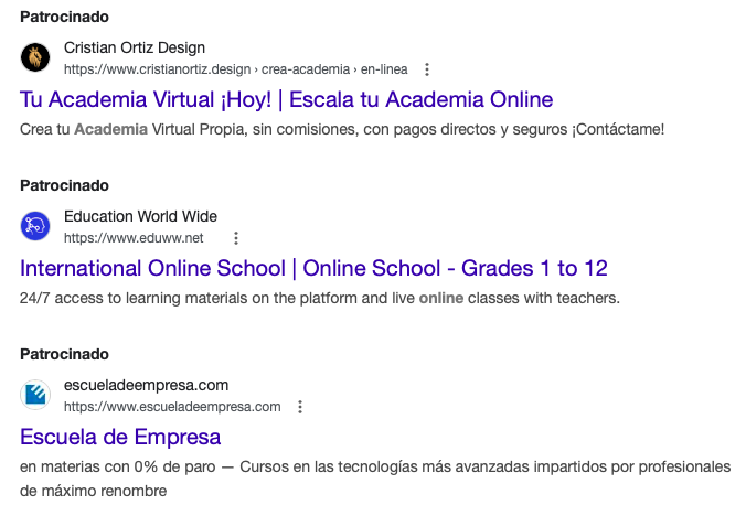 Google Ads enfocado para Academias online