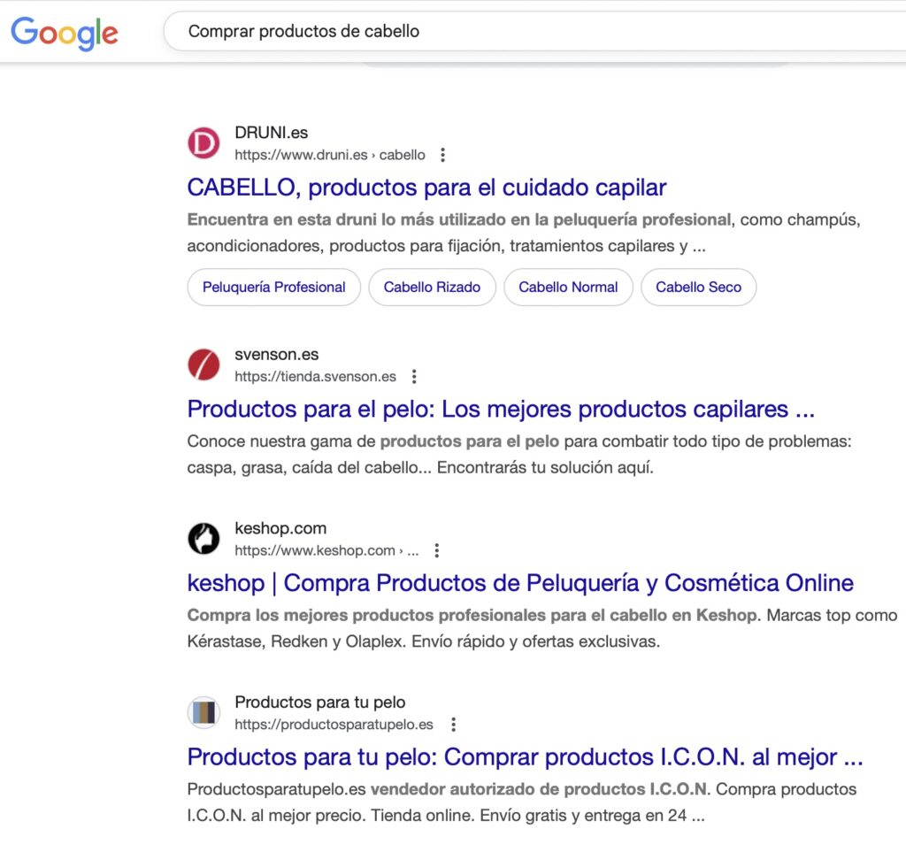 Posicionamiento web SEO para ecommerce de productos de peluquería