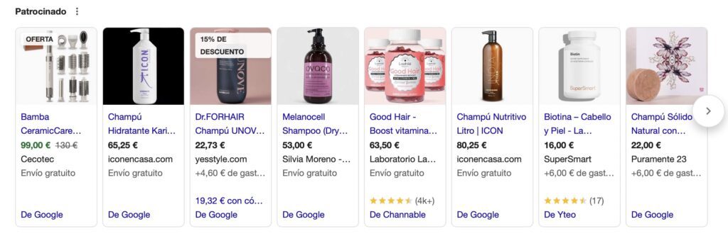 Google Ads para ecommerce de productos de peluquería
