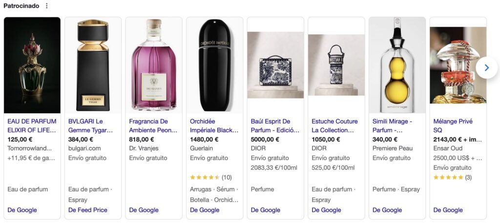 Google Ads para ecommerce de perfumes y fragancias de lujo