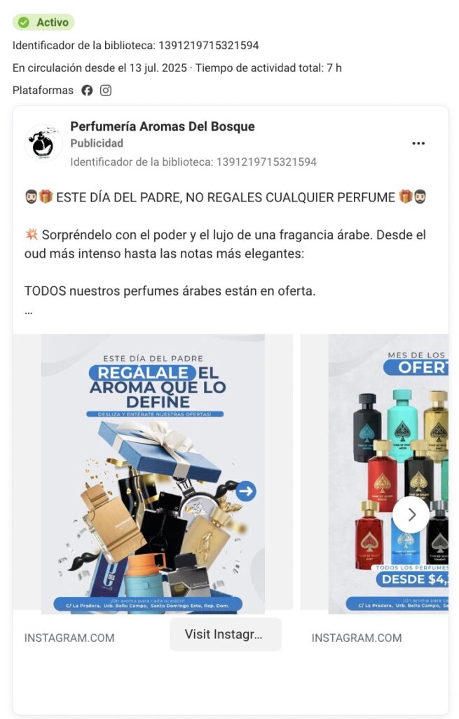 Social Ads para ecommerce de perfumes y fragancias de lujo