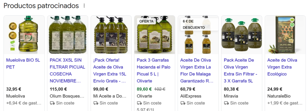 Google Ads para ecommerce de aceite de oliva virgen
