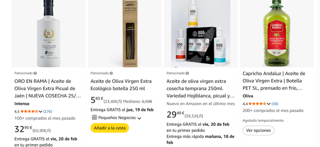 Venta en marketplaces para ecommerce de aceite de oliva virgen
