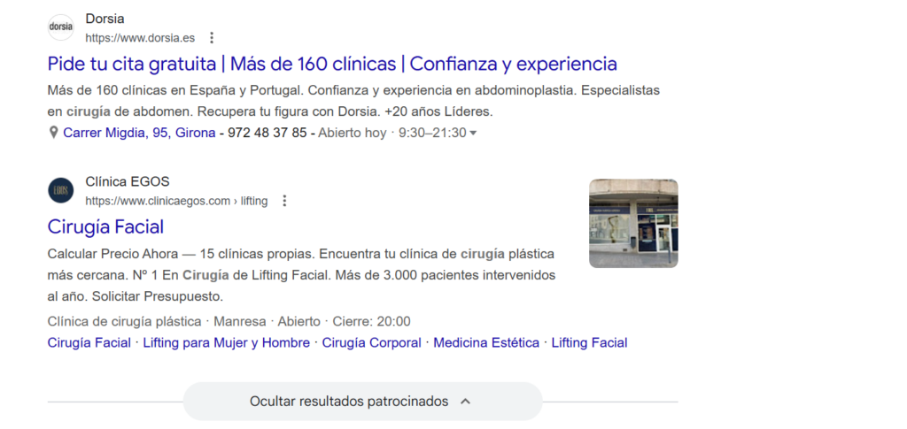 Google Ads para empresas de cirugía estética