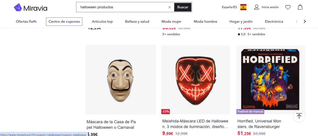 Venta en marketplaces para tienda online de halloween de miravia